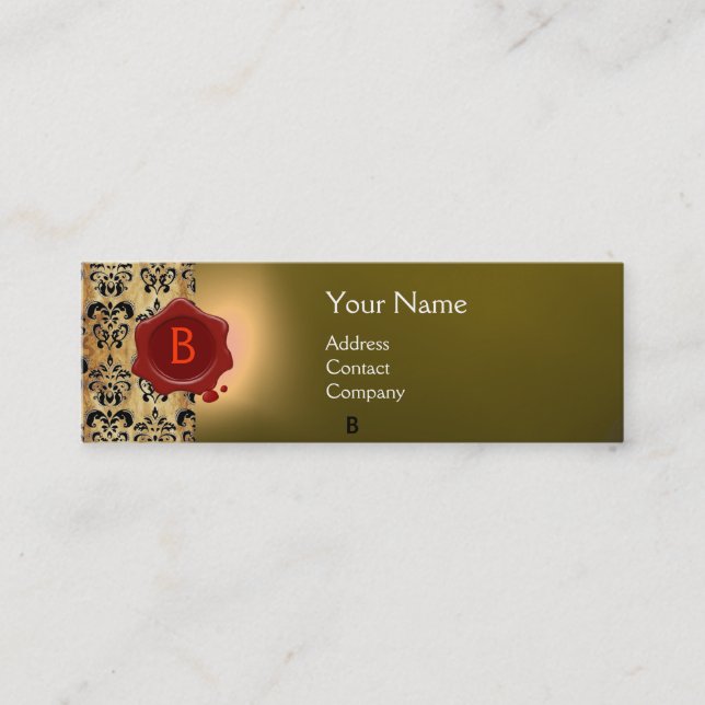 WAX SEAL DAMASK PARCHMENT  MONOGRAM yellow Mini Business Card (Front)
