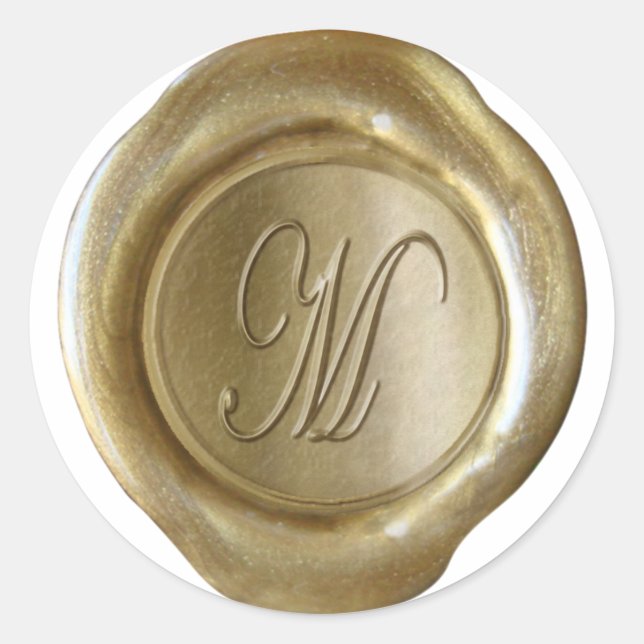 Wax Seal Monogram - Gold - Script M - (Front)