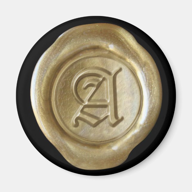 Wax Seal Monogram Magnet - Gold - Old English - (Front)