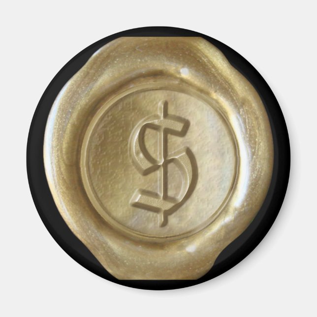 Wax Seal Monogram Magnet - Gold - Old English - (Front)