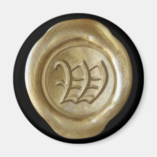 Wax Seal Monogram Magnet - Gold - Old English -