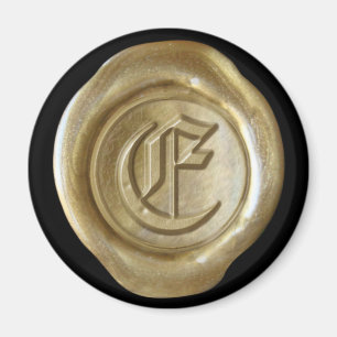 Wax Seal Monogram Magnet - Gold - Old English -