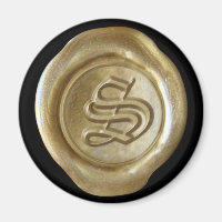 Wax Seal Monogram Magnet - Gold - Old English -