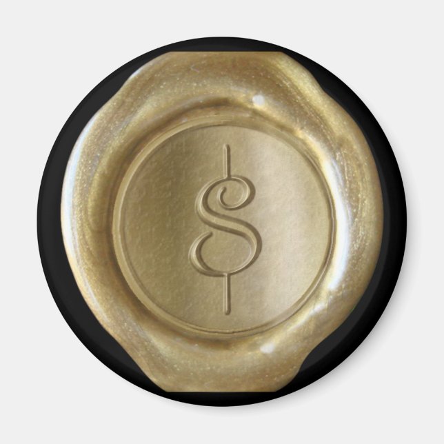 Wax Seal Monogram Magnet - Gold - Script Style- (Front)