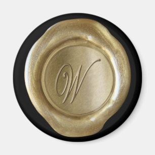 Wax Seal Monogram Magnet - Gold - Script Style -