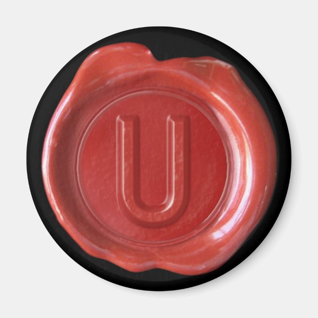 Wax Seal Monogram Magnet - Red - Bold Style - (Front)