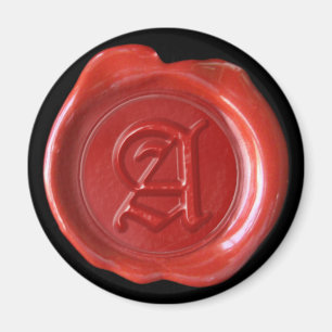 Wax Seal Monogram Magnet - Red - Old English -