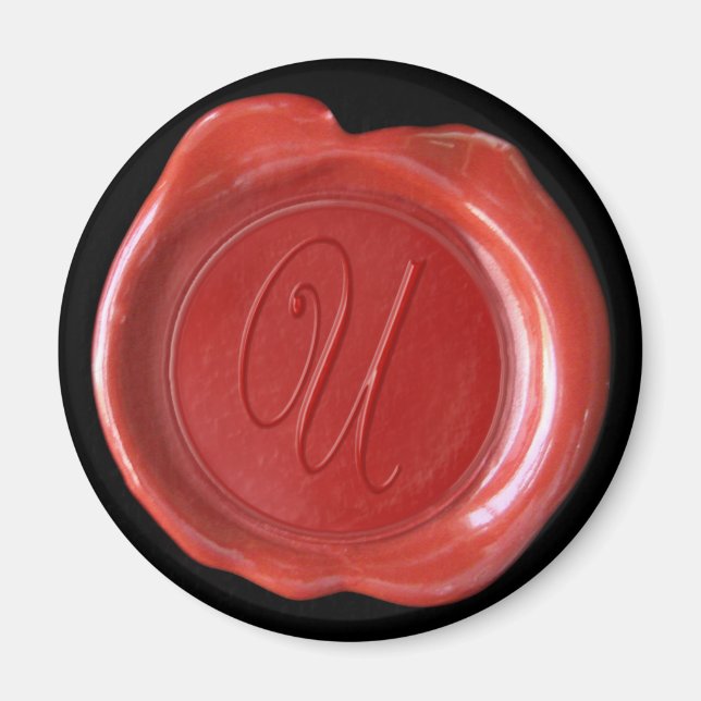 Wax Seal Monogram Magnet - Red - Script Style - (Front)