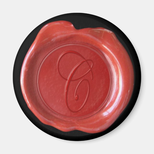 Wax Seal Monogram Magnet - Red - Script Style - (Front)