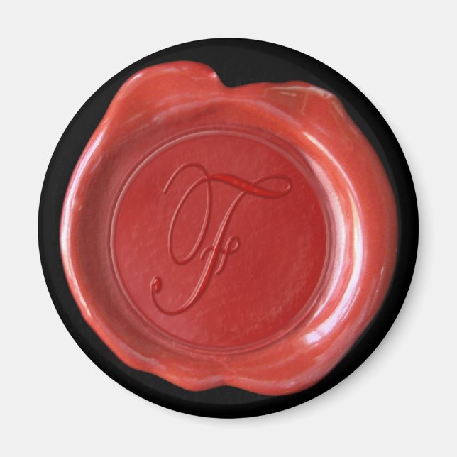 Wax Seal Monogram Magnet - Red - Script Style - (Front)