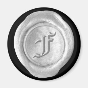Wax Seal Monogram Magnet - Silver - Old English -