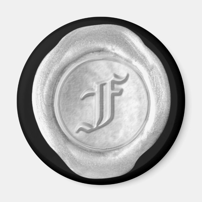 Wax Seal Monogram Magnet - Silver - Old English - (Front)