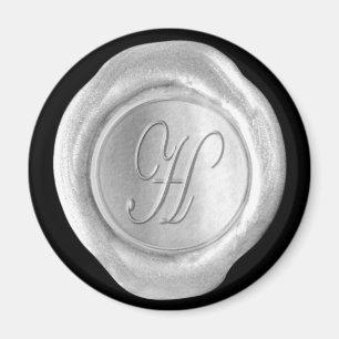 Wax Seal Monogram Magnet - Silver - Script Style -