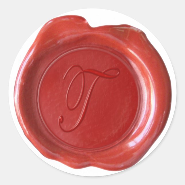 Wax Seal Monogram - Red - Script T - (Front)