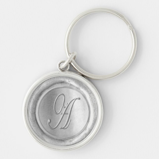 Wax Seal Monogram - Silver - Script A - Keychain (Front)
