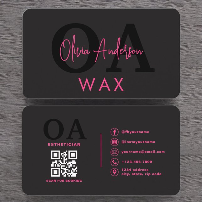 Wax Specialist Aesthetician QR Code Hot Pink Black Business Card (Creator Uploaded)