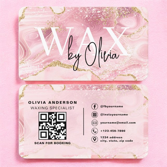 Wax Specialist Esthetician Pink QR Code  Business Card (Creator Uploaded)