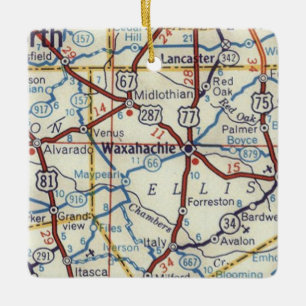 Waxahachie TX Vintage Map Ceramic Ornament
