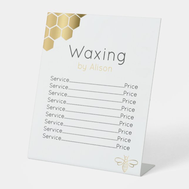 Waxing technician/aesthetician golden honeybee pedestal sign (Front)