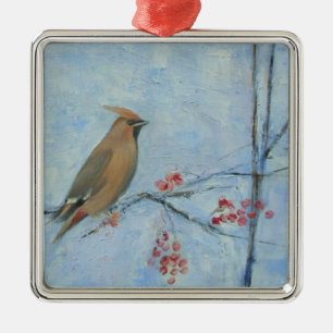 Waxwing 2013 oil on canvas metal ornament