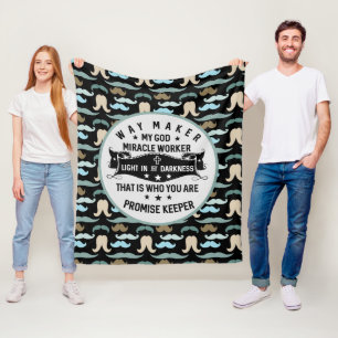 Way Maker Miracle Worker Mustache Christian Fleece Blanket