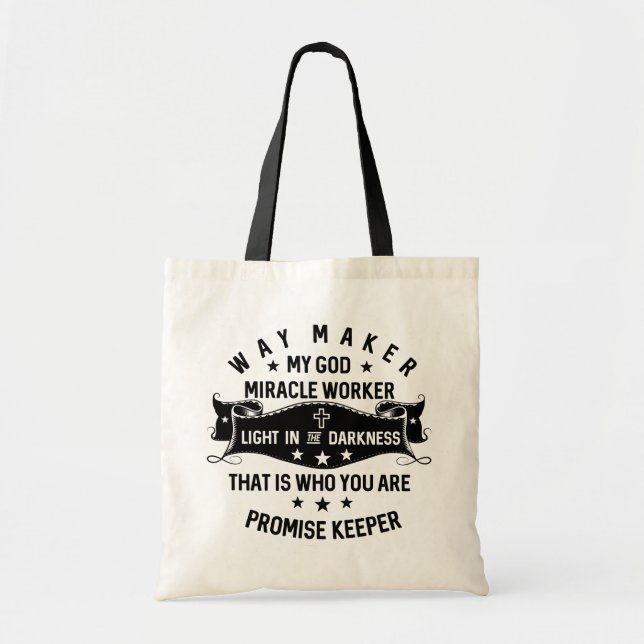 Way Maker Miracle Worker Promise Keeper Christian Tote Bag (Front)