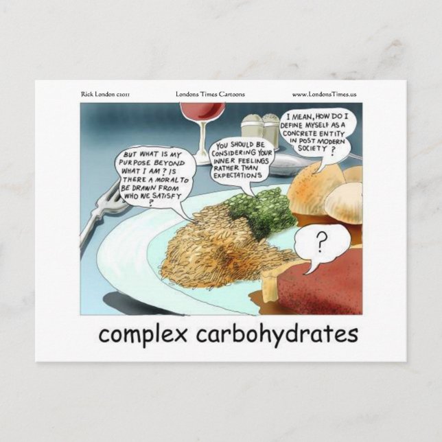Way Too Complex Carbohydrates Funny Gifts & Tees Postcard (Front)