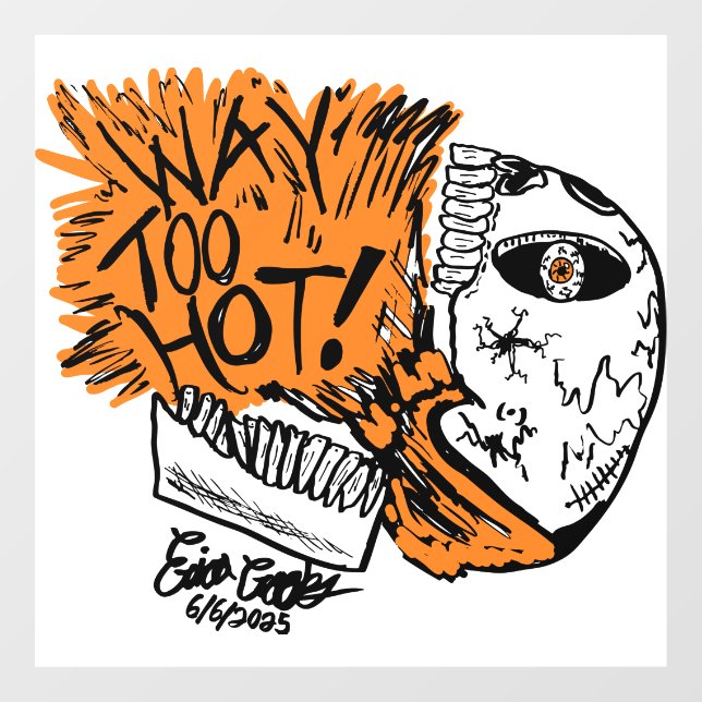 WAY TOO HOT! cartoon skull Window Cling (Sheet)