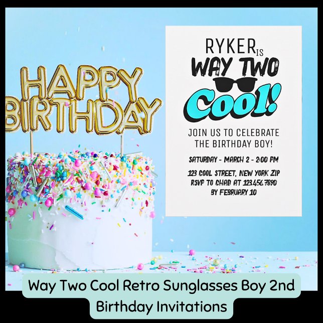 Way Two Cool Retro Sunglasses Boy 2nd Birthday  Invitation (Boy's 2nd Bday Invitations)