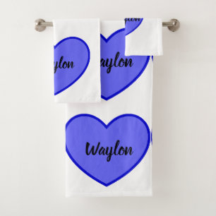 Waylon Name In Blue Heart, Bath Towel Set