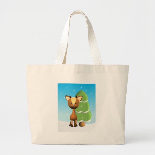 Wayne Deer in the Snow Large Tote Bag (Front)