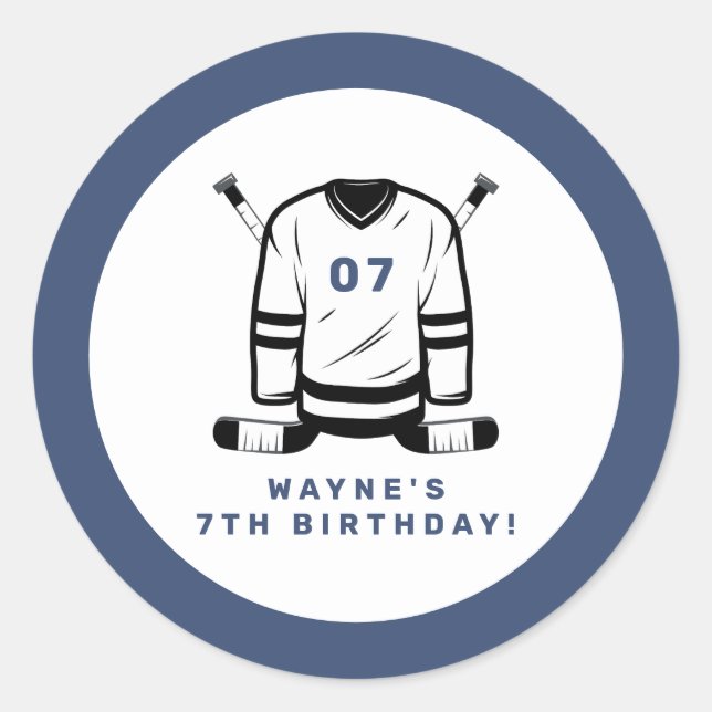 WAYNE Hockey Player Sport Themed Boy Birthday Classic Round Sticker (Front)