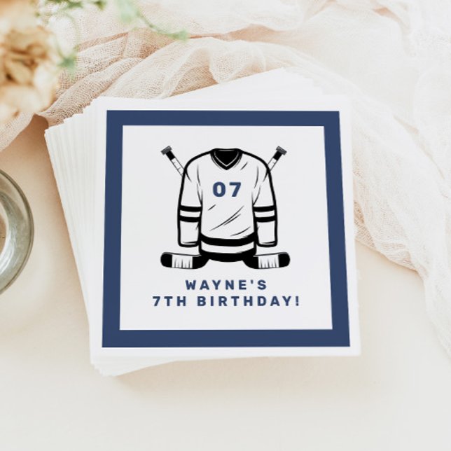 WAYNE Hockey Player Sport Themed Boy Birthday Napkin (Creator Uploaded)