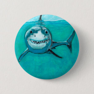 "Wayne" The Great White Shark 2 Inch Round Button