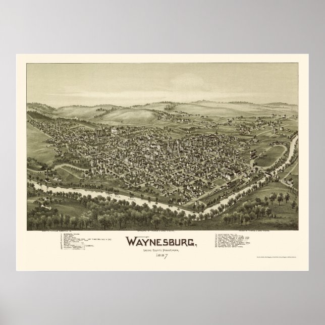 Waynesburg, PA Panoramic Map - 1897 Poster (Front)