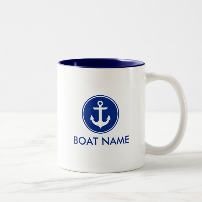 WB blanc bleu nautique de tasse de nom de bateau (Droit)