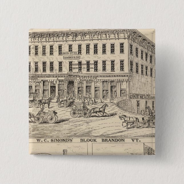 WC Simond's' Block in Brandon 2 Inch Square Button (Front)