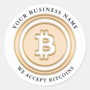 We Accept Bitcoin Symbol Logo Business Name Gold Classic Round Sticker