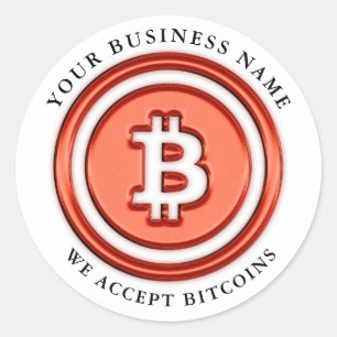 We Accept Bitcoin Symbol Logo Business Name Maroon Classic Round Sticker
