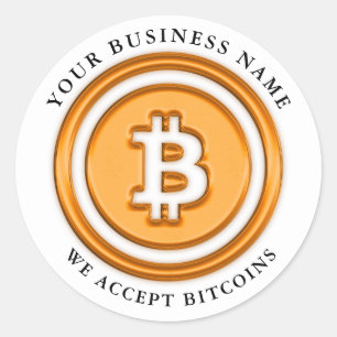 We Accept Bitcoin Symbol Logo Business Name Orange Classic Round Sticker