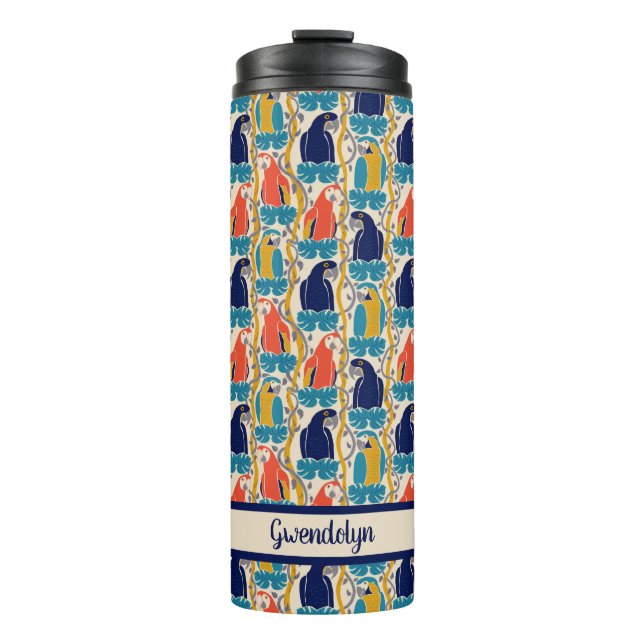 We All Caw For Macaws Tropical Bird Pattern Thermal Tumbler (Front)