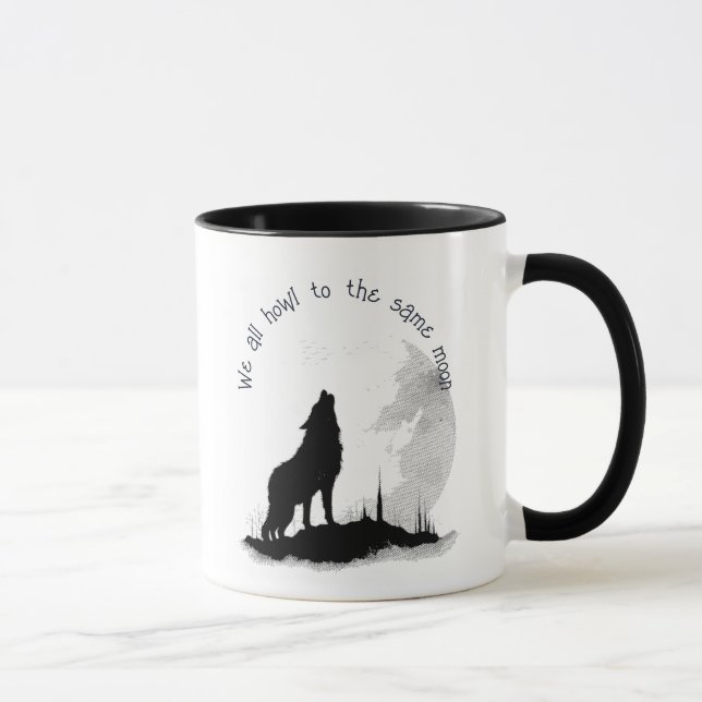 We All Howl to the Same Moon Inspirational Quote Mug (Right)