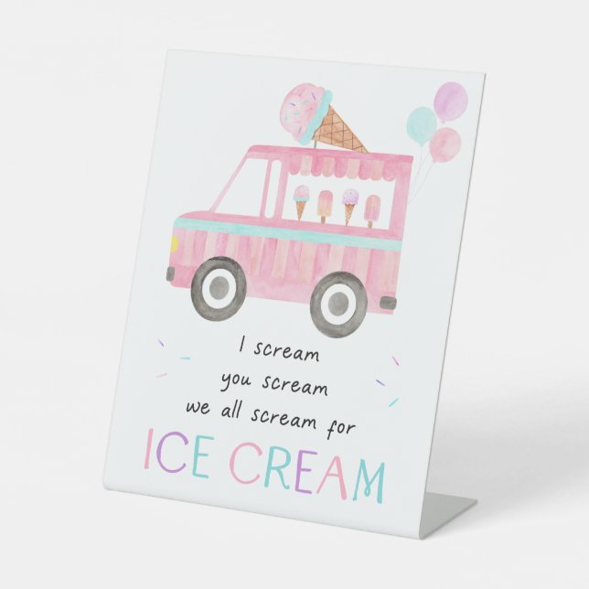 We All Scream For Ice Cream Party Pedestal Sign (Front)