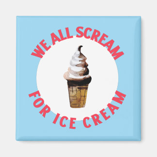 We All Scream For Ice Cream Retro Hand-Drawn Blue Magnet