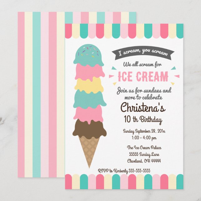 We All Scream Ice Cream Birthday Party Invitation (Front/Back)