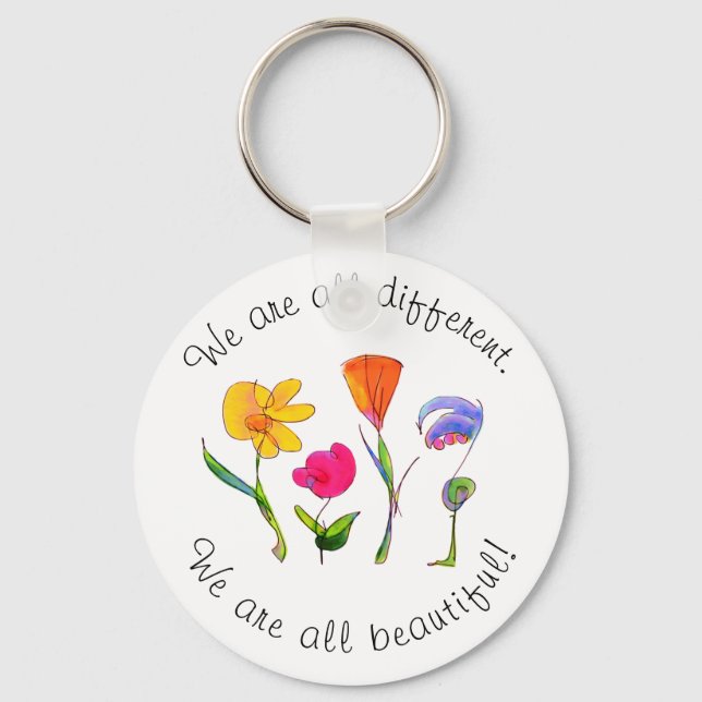 We Are All Different & Beautiful Diversity Floral Keychain (Front)