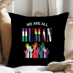 We Are All Human Colourful Hands  Throw Pillow