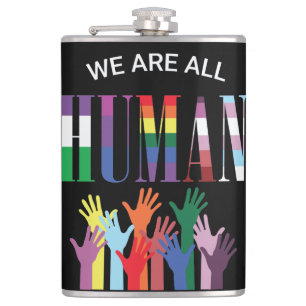 We Are All Human Colourful Hands Wrapped Flask