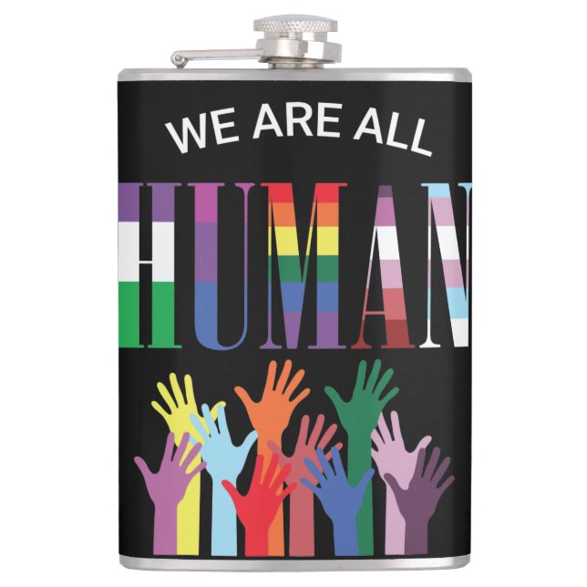 We Are All Human Colourful Hands Wrapped Flask (Front)