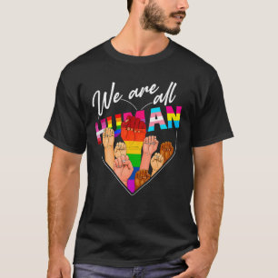 We Are All Human Flag Heart Lgbt Gay Pride Month Q T-Shirt